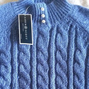 New Karen Scott Petite Cable-Knit Pearls Detail Sweater